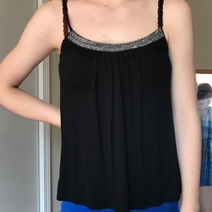 Black Dressy Tank Top with Decal on Neck